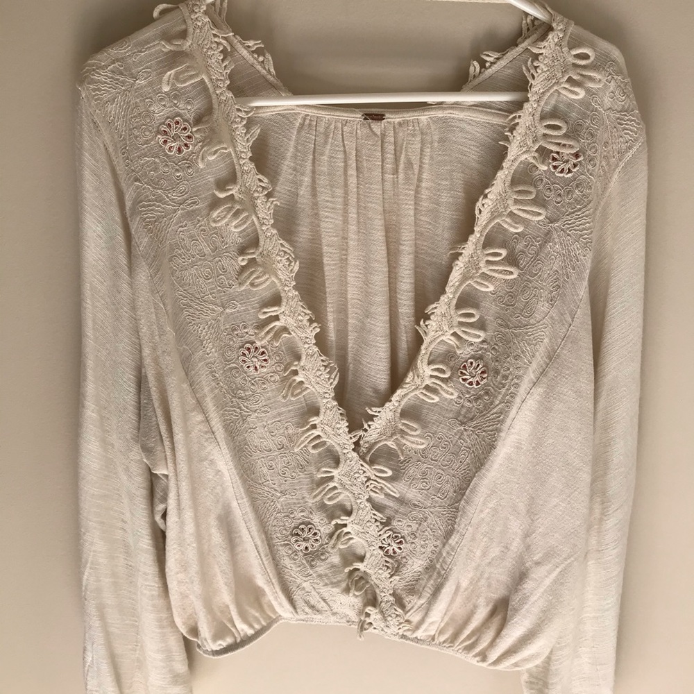 Free People Gauzy Top stitched Flowers